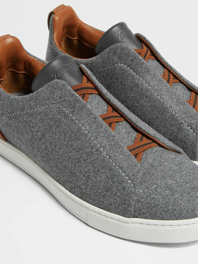 ZGN Triple Stitch Wool Leather Sneakers – Grey/Brown