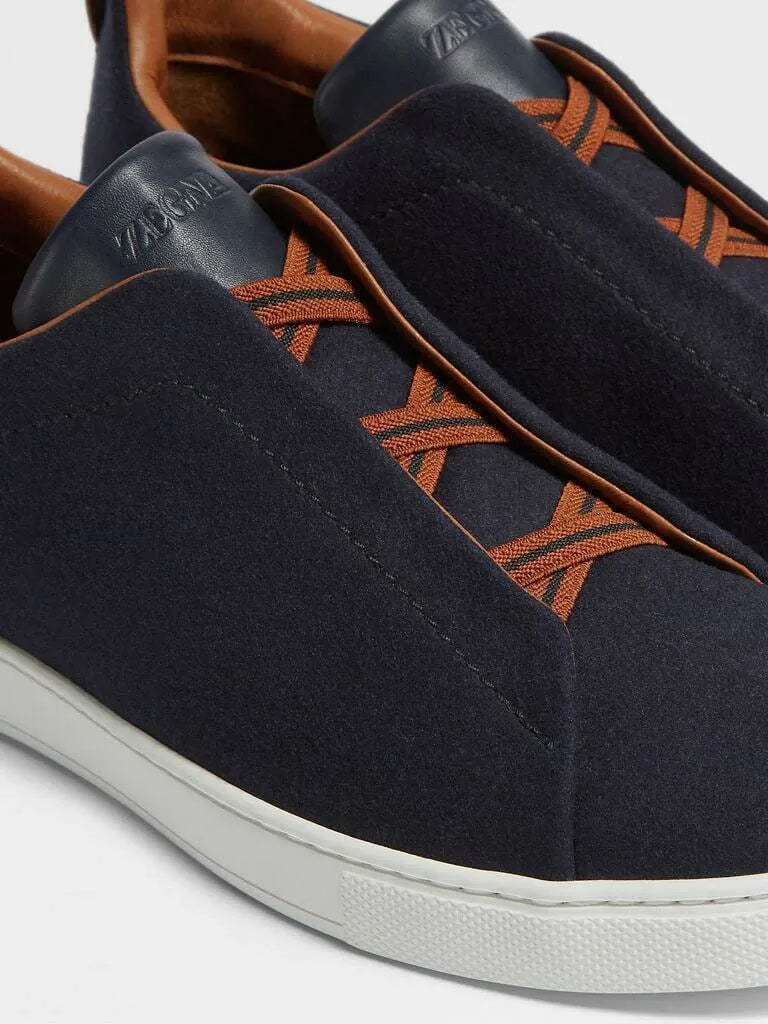 ZGN Triple Stitch Wool Leather Sneakers – Navy/Brown