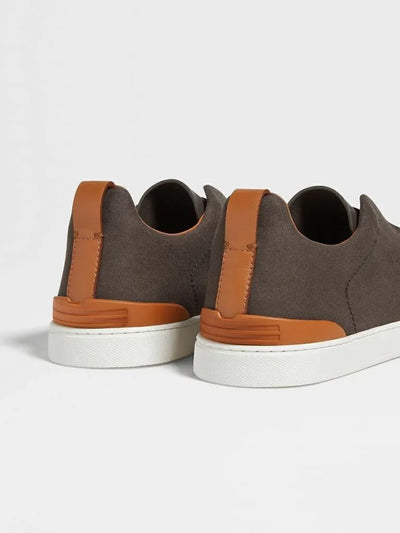 ZGN Triple Stitch Canvas Leather Sneakers – Brown/Orange