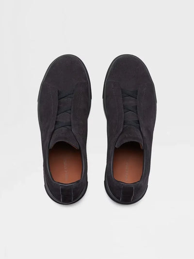ZGN Triple Stitch Black Suede Sneakers
