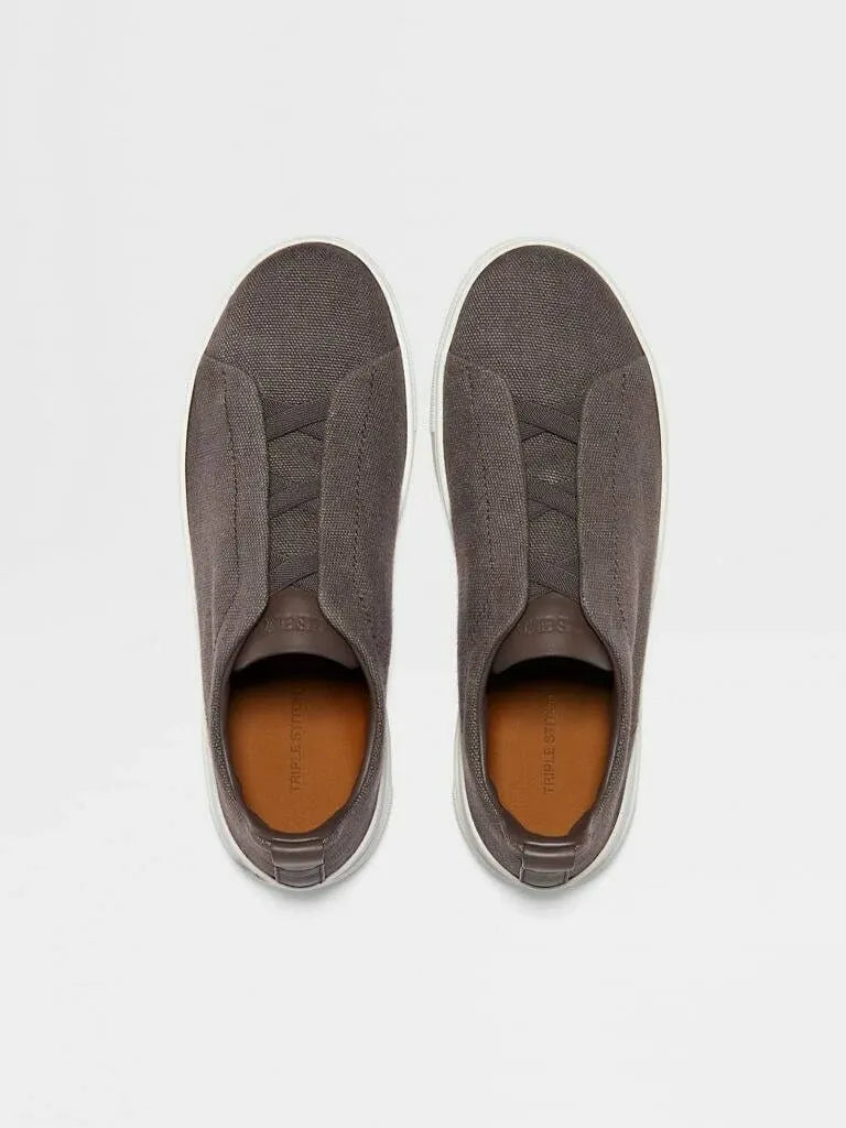 ZGN Triple Stitch Brown Canvas Sneakers