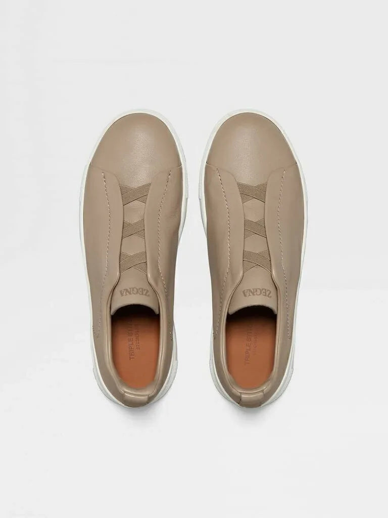 ZGN Triple Stitch Leather Sneakers – Taupe
