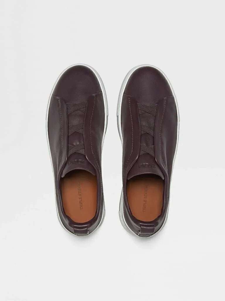 ZGN Triple Stitch Leather Sneakers – Burgundy