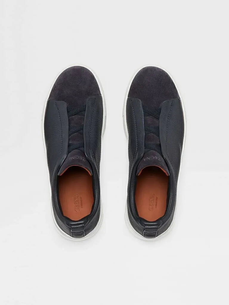 ZGN Triple Stitch Black Leather/Suede Sneakers