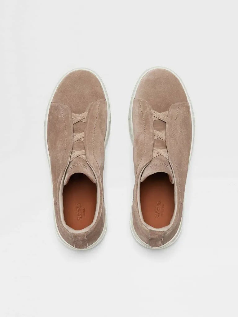 ZGN Triple Stitch Taupe Suede Sneakers