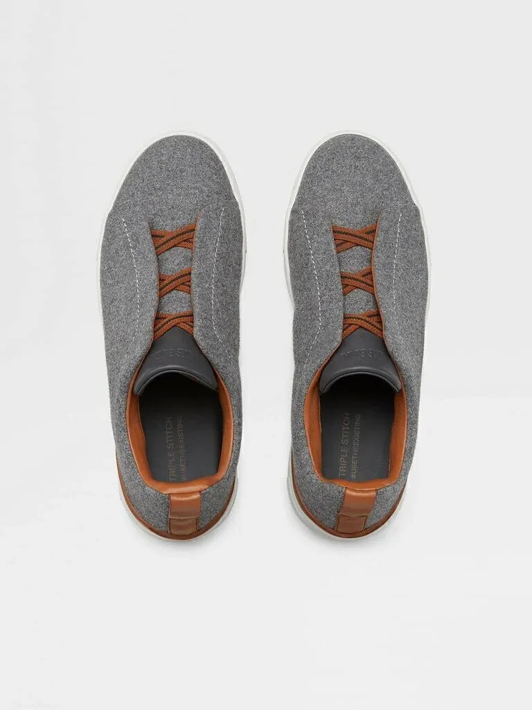 ZGN Triple Stitch Wool Leather Sneakers – Grey/Brown