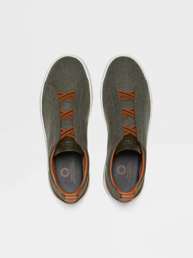 ZGN Triple Stitch Canvas Leather Sneakers – Brown/Orange