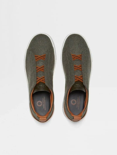 ZGN Triple Stitch Canvas Leather Sneakers – Brown/Orange