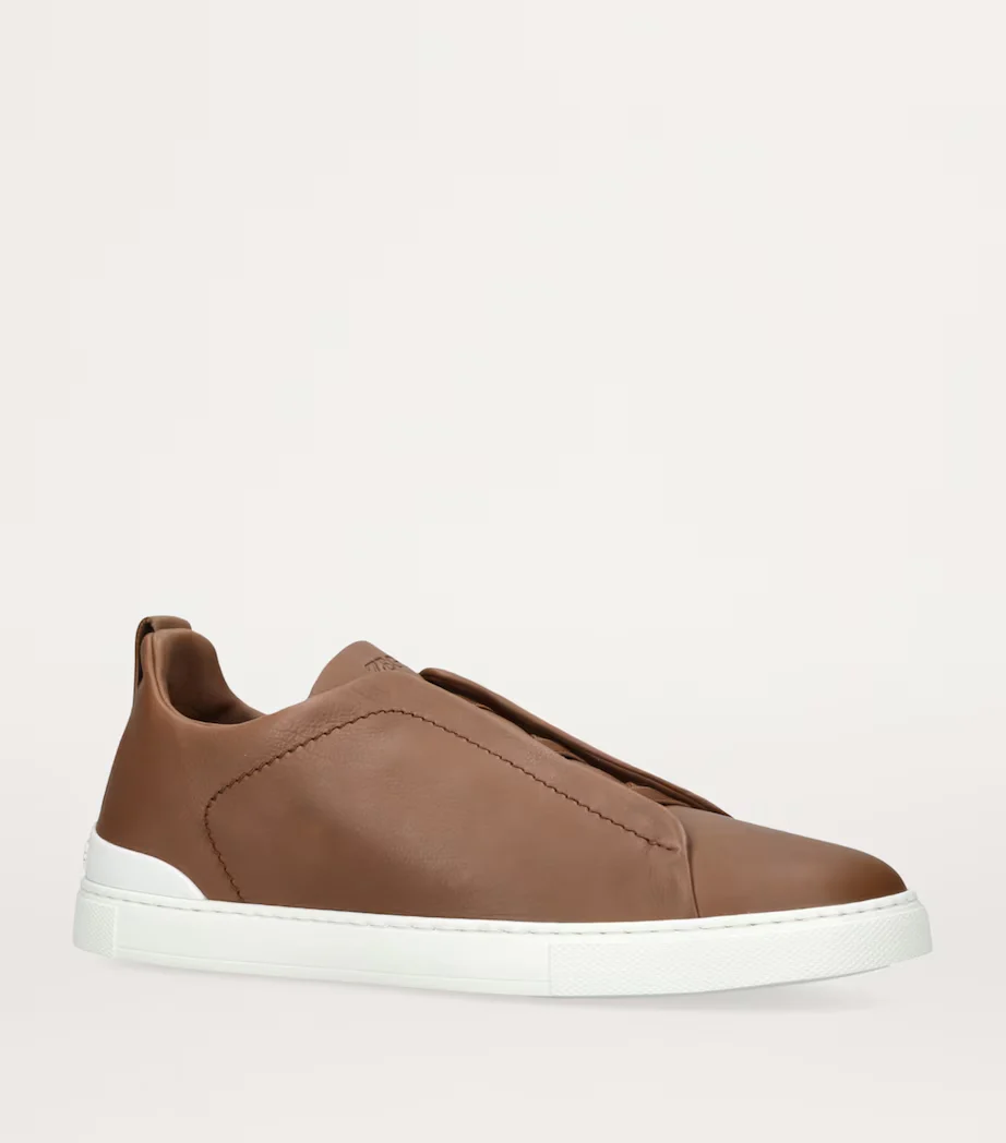 ZGN Triple Stitch Brown Leather Sneakers