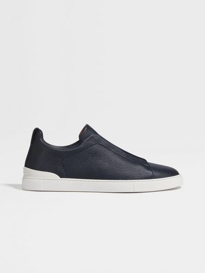 ZGN Triple Stitch Navy Blue Leather Sneakers