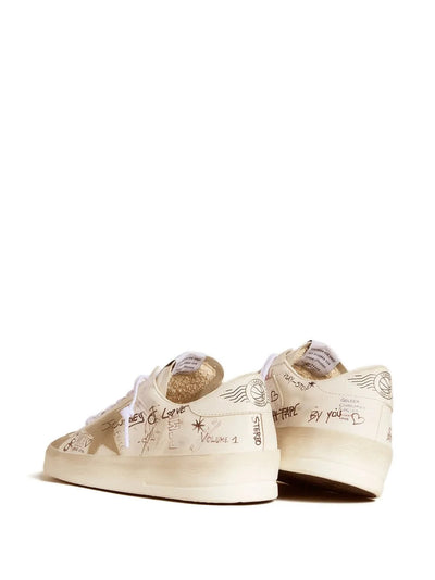 GGS Stardan Sneakers – White/Beige Graffiti Print