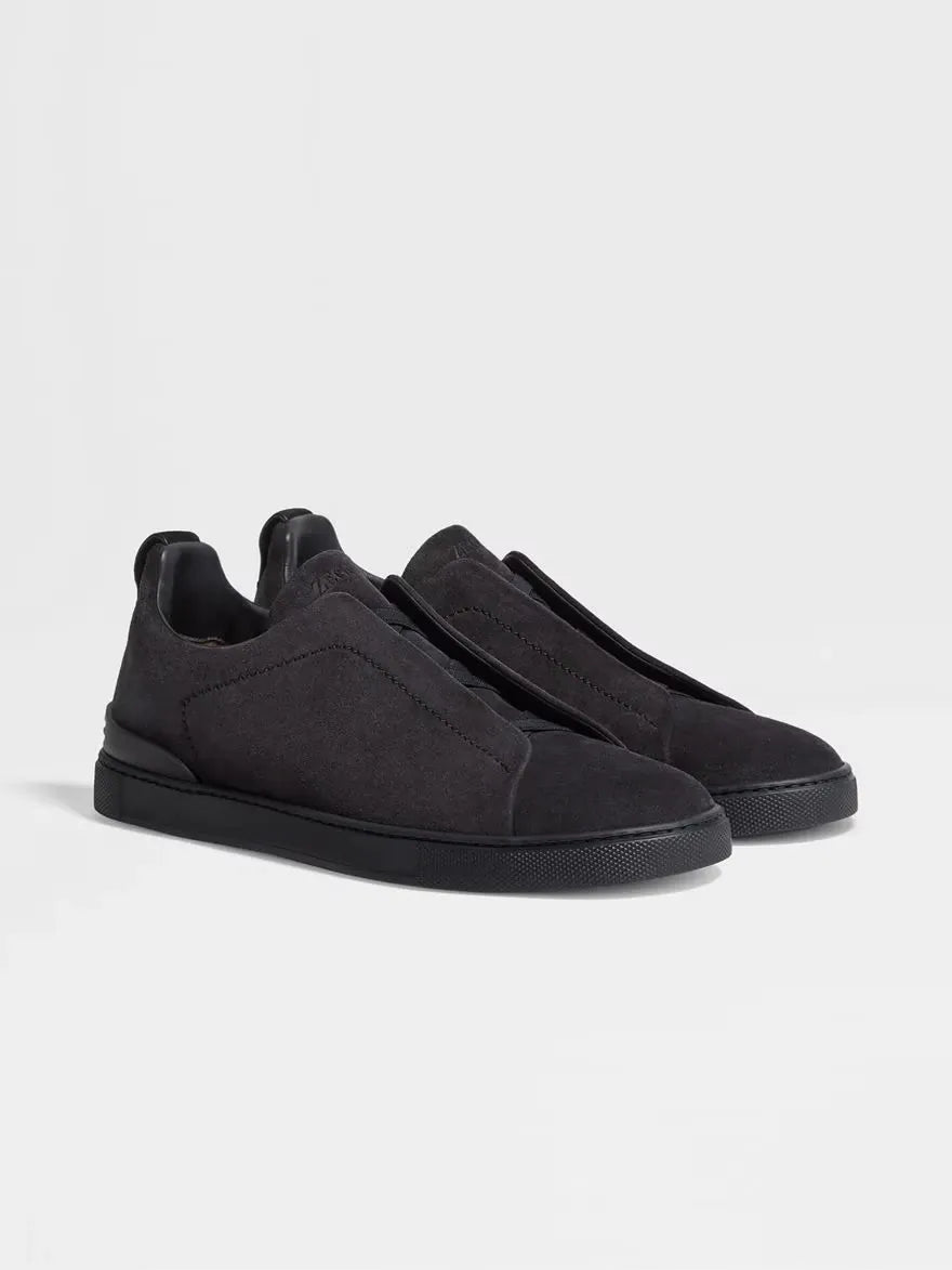 ZGN Triple Stitch Black Suede Sneakers