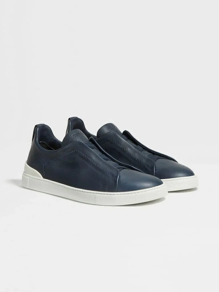 ZGN Triple Stitch Leather Sneakers – Navy