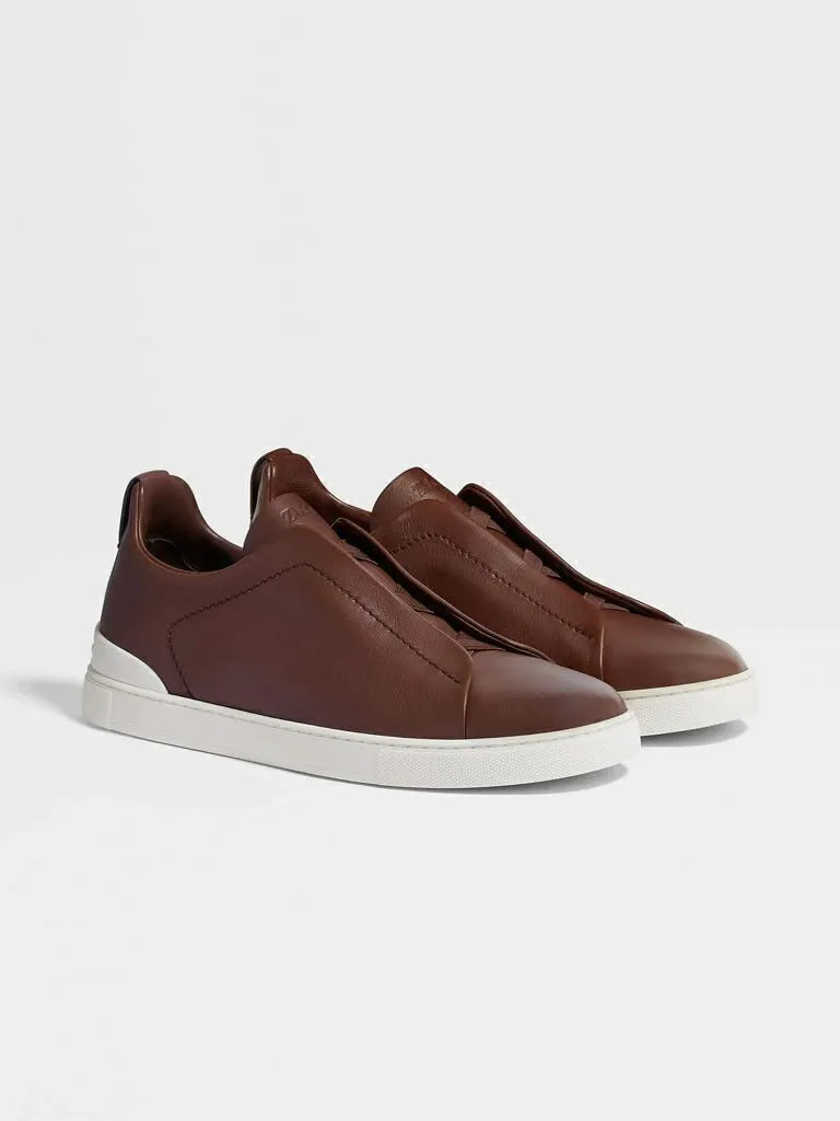 ZGN Triple Stitch Leather Sneakers – Brown