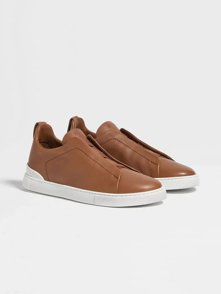 ZGN Triple Stitch Leather Sneakers – Tan