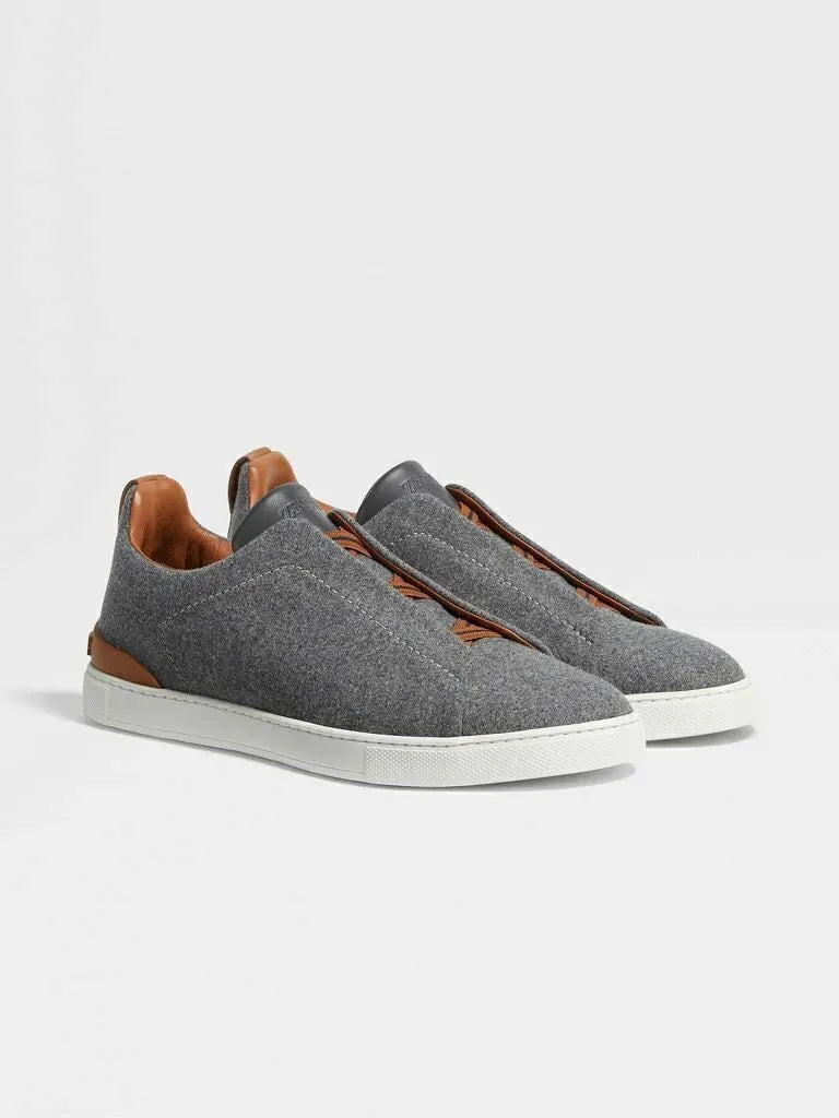 ZGN Triple Stitch Wool Leather Sneakers – Grey/Brown