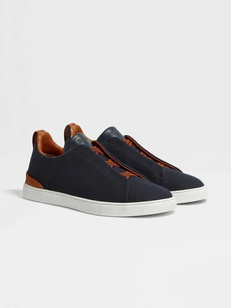 ZGN Triple Stitch Wool Leather Sneakers – Navy/Brown